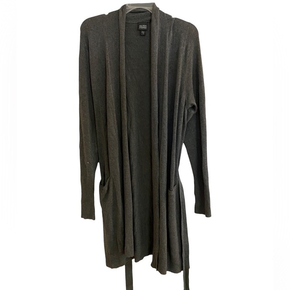 Eileen Fisher / Dark Gray Italian yarn open tie waist cardigan duster sweater S - Picture 1 of 8